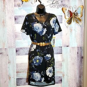 Christian Siriano Black Floral Easy Care Sheath Dress Sz M New